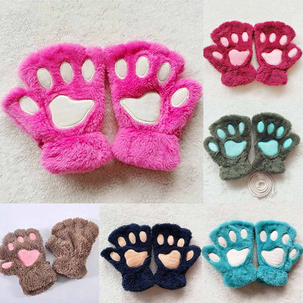 Gants,Gants d'hiver en peluche avec patte de chat pour femmes,mitaines Gants,Gants d'hiver en peluche avec patte de chat pour femmes,mitaines